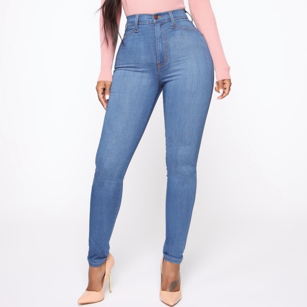 Fashion Nova medium blue wash high waist jeans